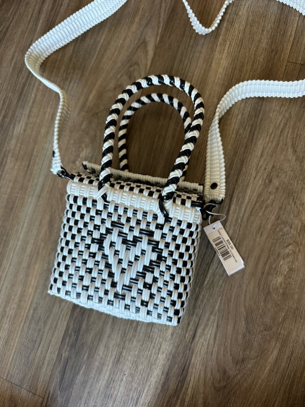 Woven Checker Mini Shoulder Bag - Black & White